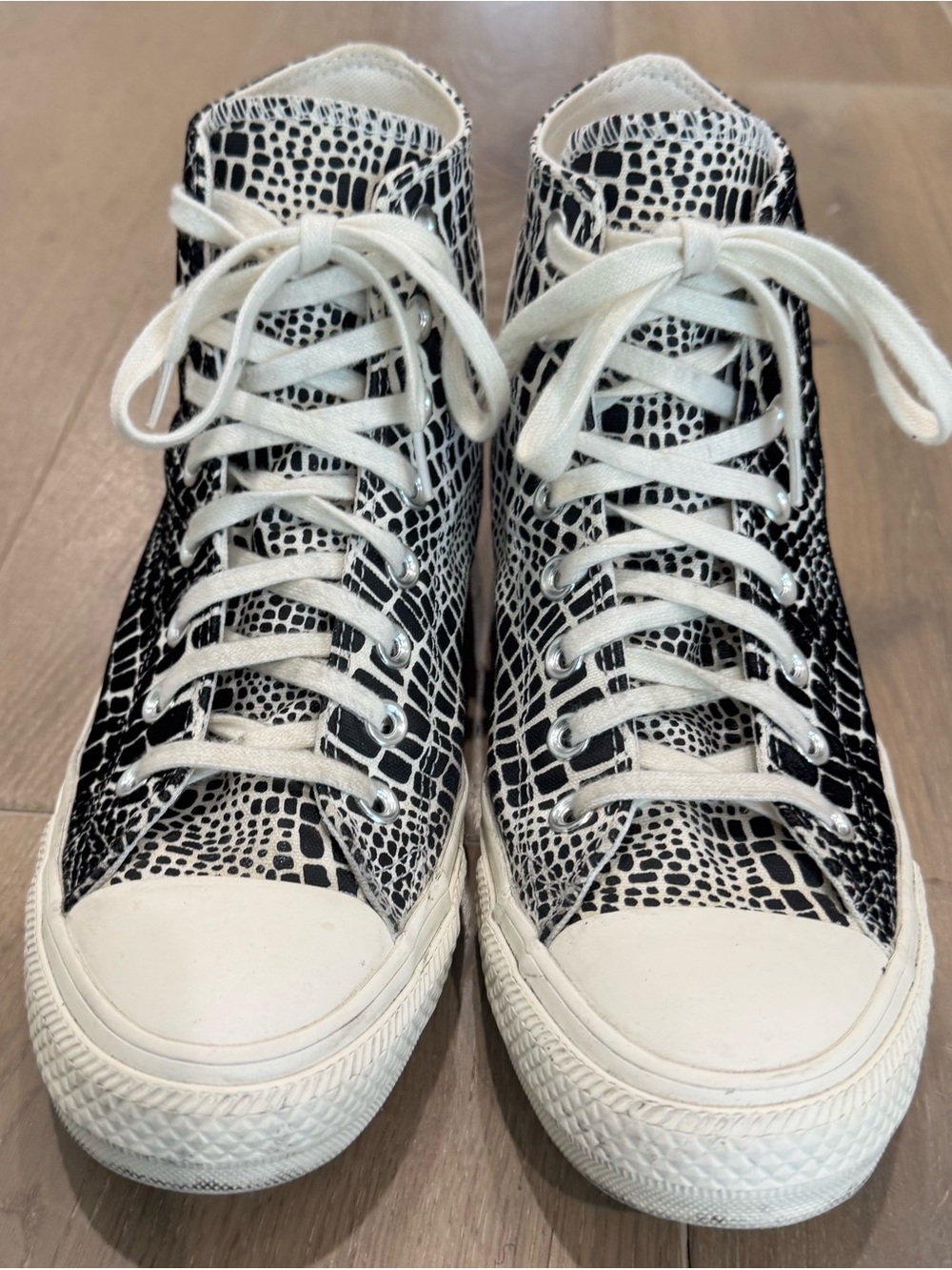 Converse Black & White High-Top Sneakers with Croc Print